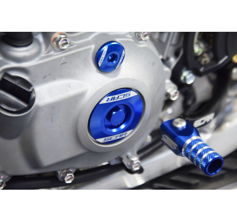 Bouchons carter moteur latéraux SCAR bleu Yamaha