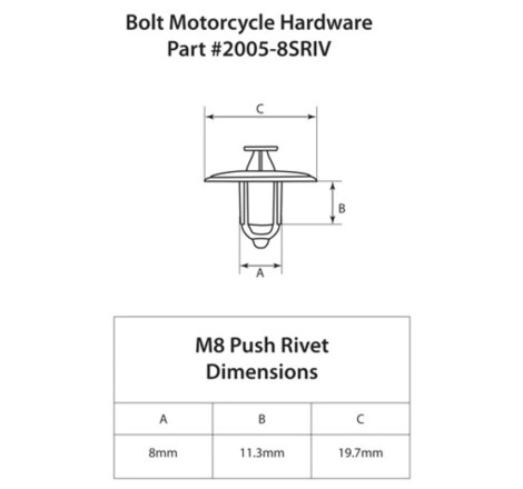 Rivets plastique BOLT M8 XL – 10 pièces
