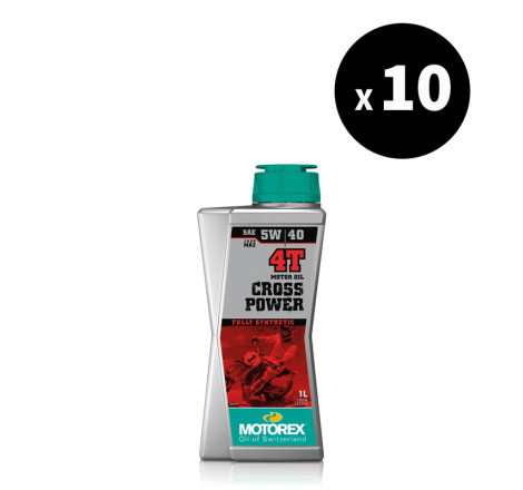 Pack 10 Huile moteur MOTOREX Cross Power 4T 5W40 1L – Huile moto 100% synthèse haute performance JASO MA2