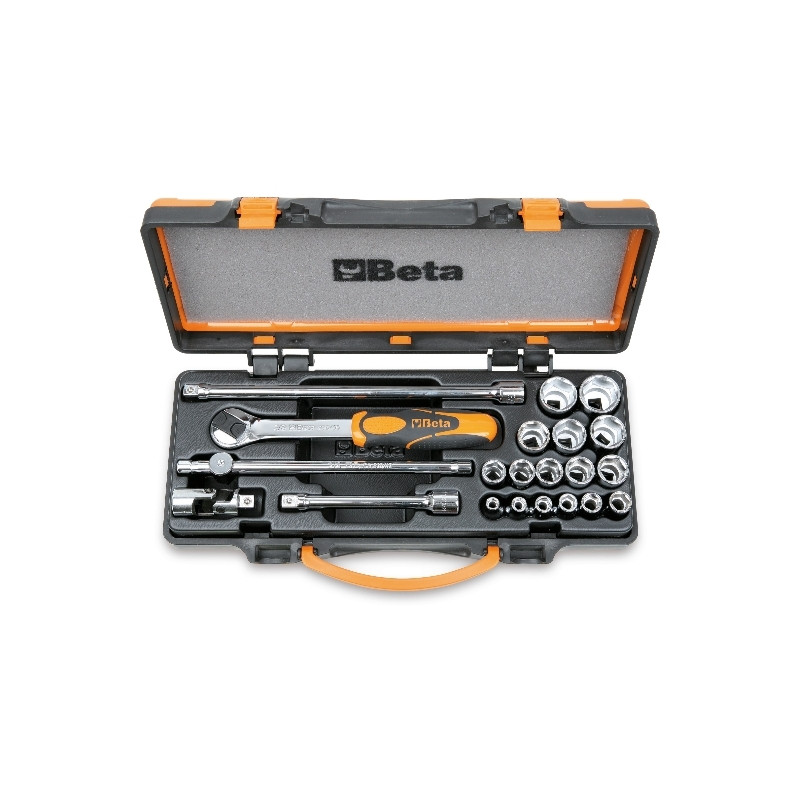 Coffret BETA cliquet 3/8" avec 16 douilles 6 pans et 5 accessoires
