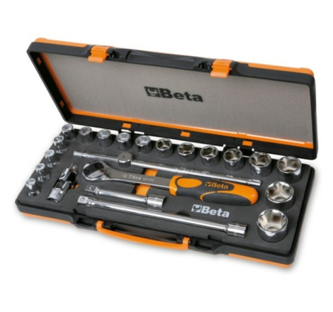 Coffret BETA cliquet 1/2" avec 17 douilles 6 pans et 5 accessoires