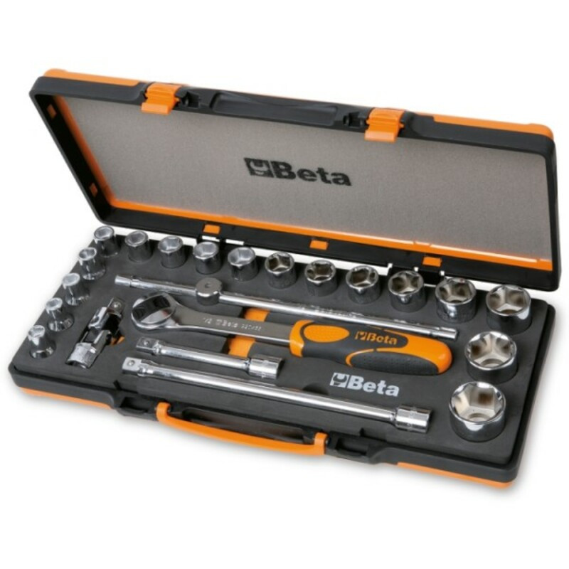 Coffret BETA cliquet 1/2" avec 17 douilles 6 pans et 5 accessoires