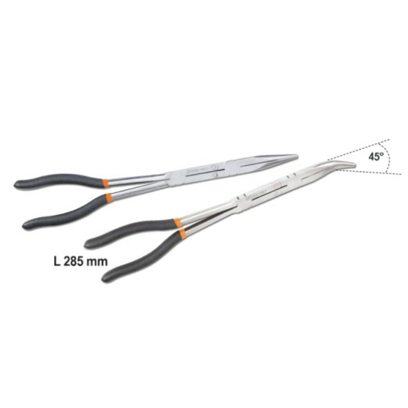 Jeu de 2 pinces extra-longues à becs demi-ronds double articulation