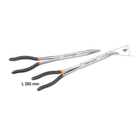 Jeu de 2 pinces extra-longues à becs demi-ronds double articulation
