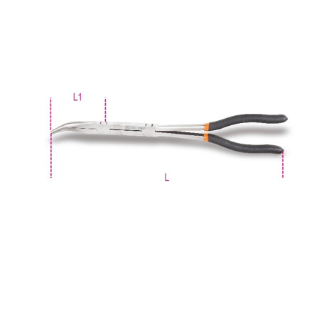 Jeu de 2 pinces extra-longues à becs demi-ronds double articulation