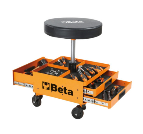 Tabouret à roulettes avec 3 tiroirs BETA - réglable en hauteur 