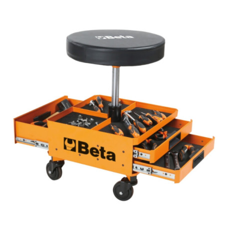 Tabouret à roulettes avec 3 tiroirs BETA - réglable en hauteur 