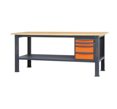 Etabli BETA 2,1m - plan de travail en bois et 4 tiroirs - C58BC-W2,1