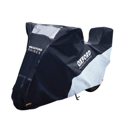 Housse de protection extérieur OXFORD Rainex noir/argent - Moto / Scooter avec Top case - M