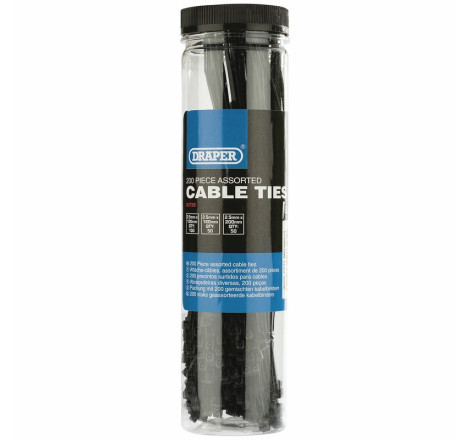 Colliers nylon DRAPER multi-tailles noirs – 200 pièces