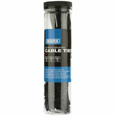 Colliers nylon DRAPER multi-tailles noirs – 200 pièces