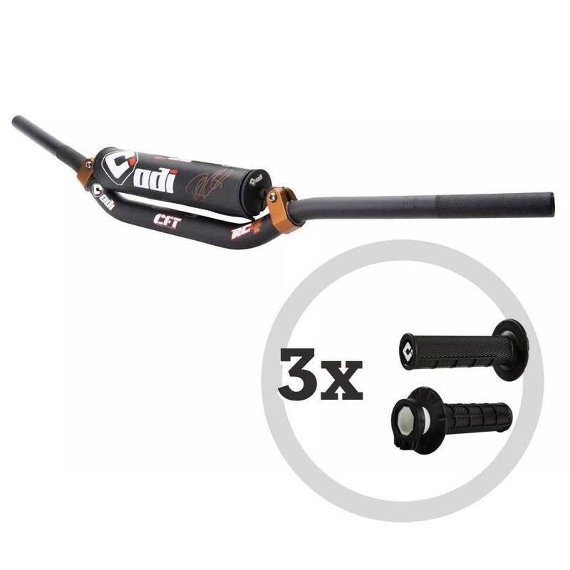 Kit guidon ODI CFT Podium MX + 3 paires de poignées MX V2 Lock-On semi-gauffrées