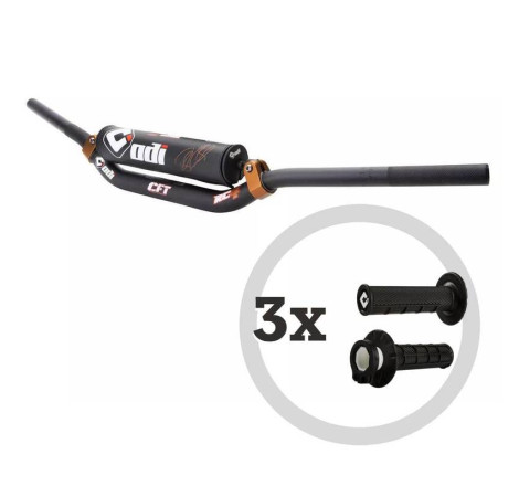 Kit guidon ODI CFT Podium MX + 3 paires de poignées MX V2 Lock-On semi-gauffrées