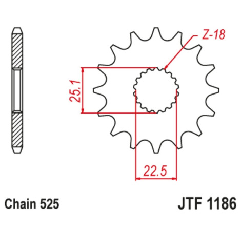 Kit chaîneEK/JT 525ZVX3 17/44-118 - couronne standard