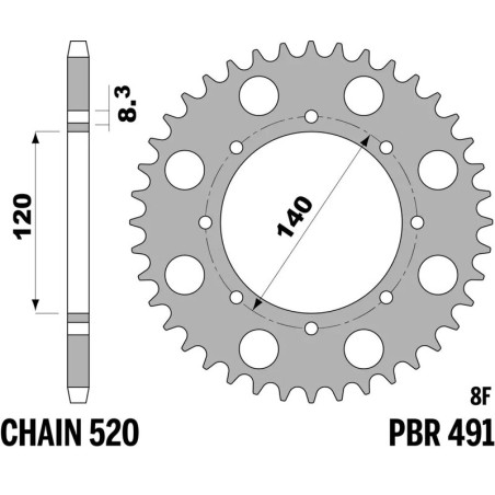 Kit chaîneEK/PBR 520SROZ2 14/38-100 - couronne standard