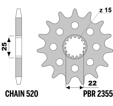 Kit chaîneEK/PBR 520SRX2 15/47-116 - couronne standard