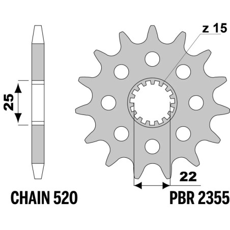 Kit chaîneEK/PBR 520SRX2 15/47-116 - couronne standard