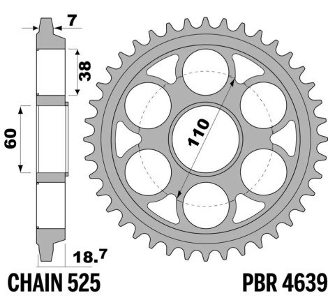 Kit chaîneEK/PBR 525ZVX3 16/42-126 - couronne standard