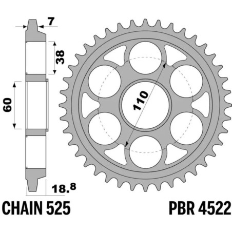 Kit chaîneEK/PBR 525MVXZ2 15/42-118 - couronne renforcée