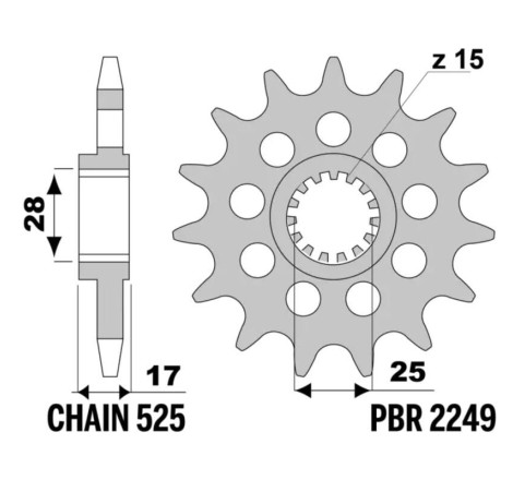 Kit chaîneEK/PBR 525MVXZ2 15/42-118 - couronne renforcée