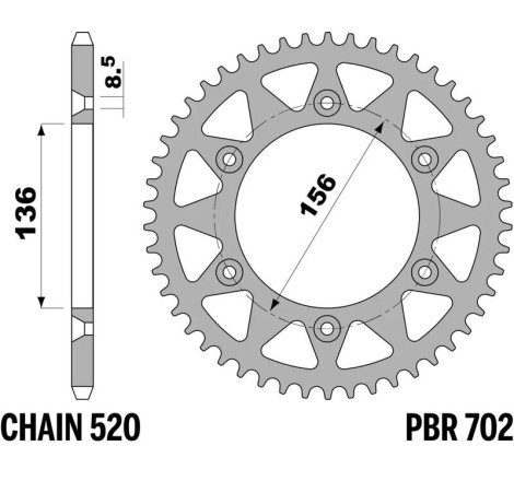 Kit chaîne EK/PBR 520 SRX2 - 14/50-114 - Couronne alu standard