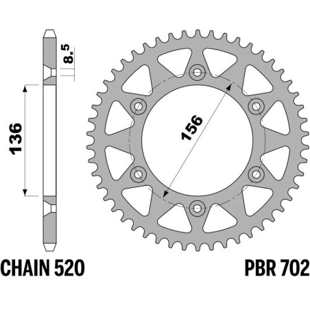 Kit chaîne EK/PBR 520 SRX2 - 14/50-114 - Couronne alu standard