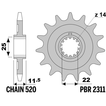 Kit chaîne EK/PBR 520 SRX2 - 14/50-114 - Couronne alu standard