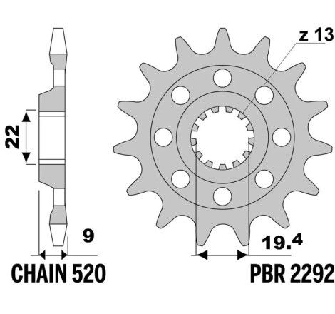 Kit chaîne EK/PBR 520 MRD7 - 13/50-114 - Couronne alu standard