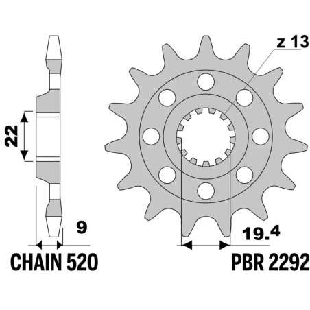 Kit chaîne EK/PBR 520 MRD7 - 13/50-114 - Couronne alu standard