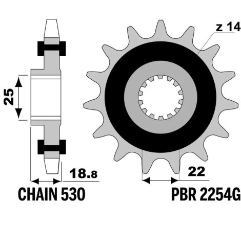 Kit chaîne EK/PBR 530Z/3D 15/40-114 - Couronne acier renforcé
