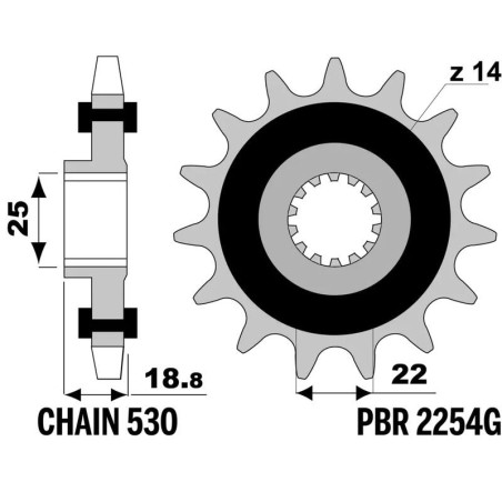 Kit chaîne EK/PBR 530Z/3D 15/40-114 - Couronne acier renforcé