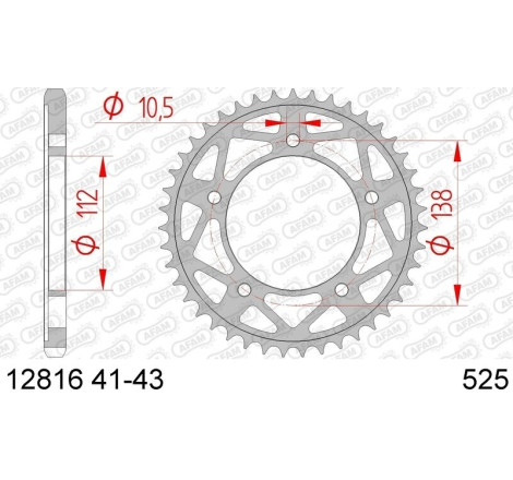 Kit chaîne AFAM 525 XHR4 - 16/41-114 - Couronne acier standard