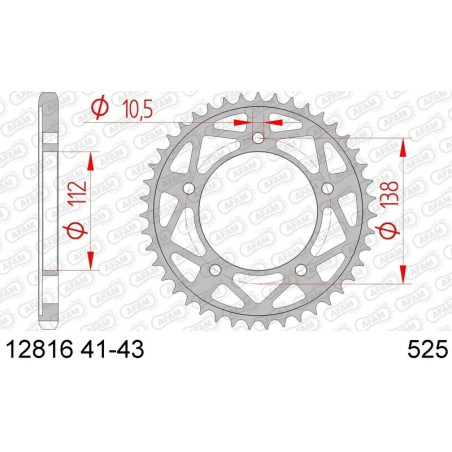 Kit chaîne AFAM 525 XHR4 - 16/41-114 - Couronne acier standard