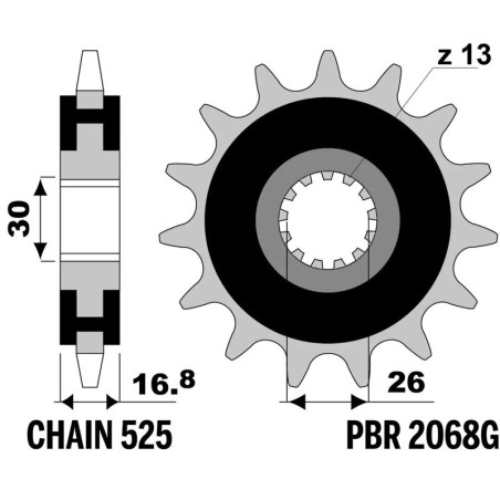 Kit chaîne EK/PBR 525MVXZ2 16/40-122 - Couronne acier renforcé