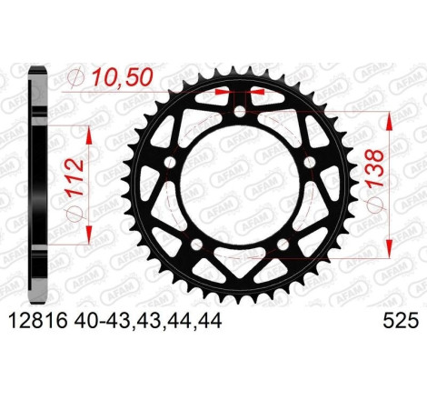Kit chaîne AFAM 525 XHR4 - 16/45-118 - Couronne acier standard
