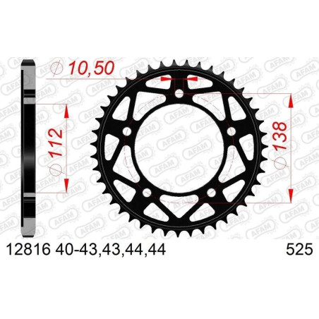 Kit chaîne AFAM 525 XHR4 - 16/45-118 - Couronne acier standard