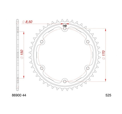 Kit chaîne AFAM 525 XHR4 - 17/44-118 - Couronne acier standard