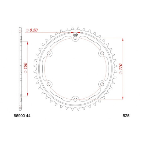 Kit chaîne AFAM 525 XHR4 - 17/44-118 - Couronne acier standard