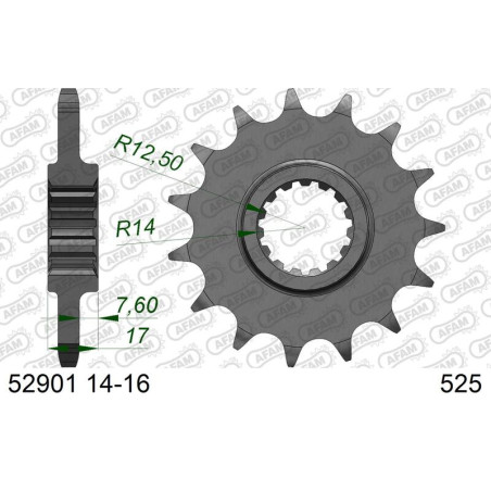 Kit chaîne AFAM 525 XHR4 - 15/42-118 - Couronne acier standard - Necessite un porte couronne AFAM