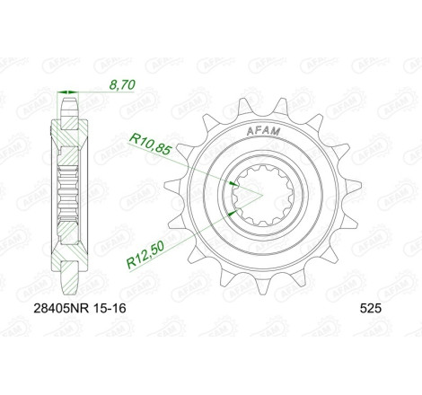 Kit chaîne AFAM 525 XHR4 - 15/40-110 - Couronne acier standard