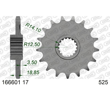 Kit chaîne AFAM 525 XSR4 - 17/44-122 - Couronne acier standard