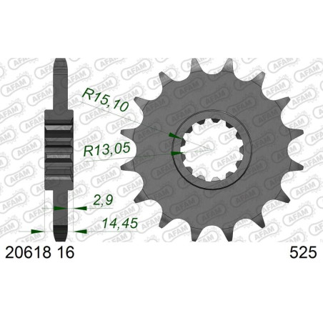 Kit chaîne AFAM 525 XHR4 - 16/43-110 - Couronne acier standard