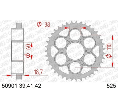 Kit chaîne AFAM 525 XHR4 - 16/42-126 - Couronne acier standard