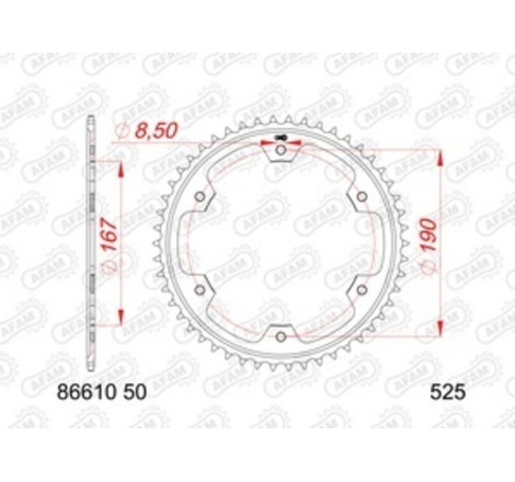 Kit chaîne AFAM 525 XSR4 - 16/50-122 - Couronne acier standard