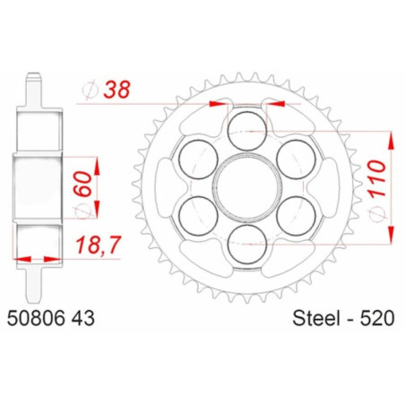 Kit chaîne AFAM 520 XHR4 - 15/43-106 - Couronne acier standard