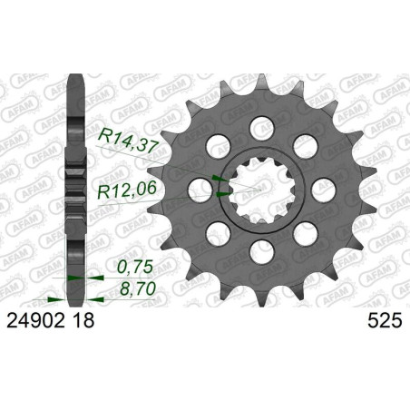Kit chaîne AFAM 525 XHR4 - 18/44-120 - Couronne acier standard