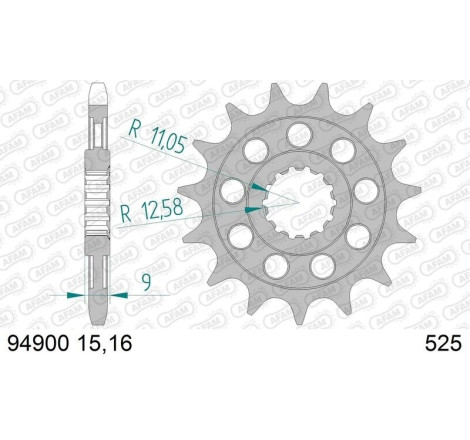Kit chaîne AFAM 525 XHR4 - 16/36-110 - Couronne acier standard