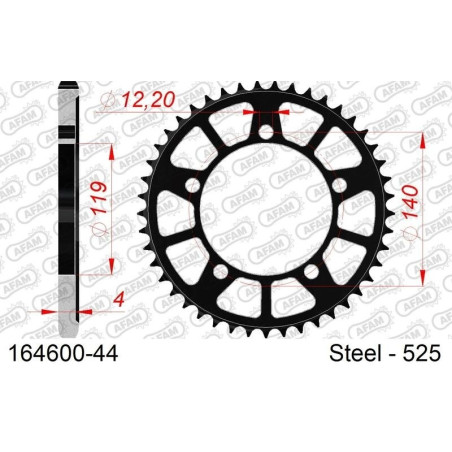 Kit chaîne AFAM 525 XSR4 - 17/44-122 - Couronne acier standard