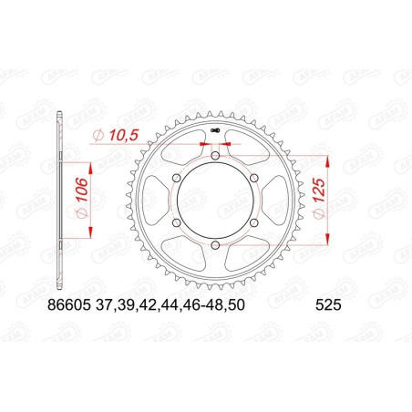Kit chaîne AFAM 525 XHR4 - 16/44-110 - Couronne acier standard