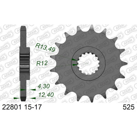 Kit chaîne AFAM 525 XHR4 - 17/45-120 - Couronne acier standard